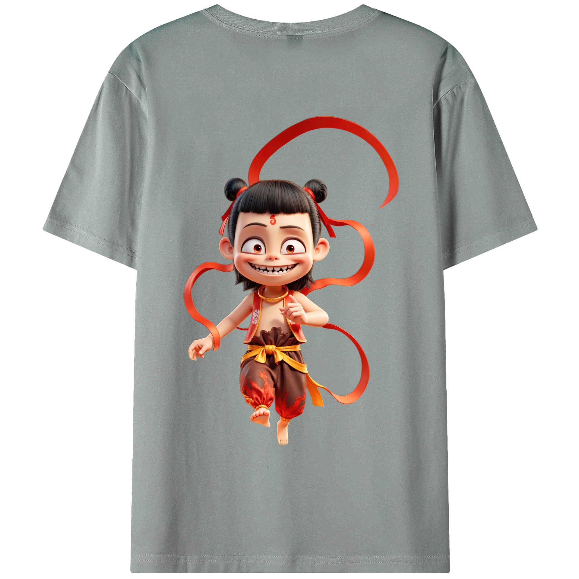 （画像用） Ne Zha 2 ナタ 魔童の大暴れ 綿100％ メンズ半袖Tシャツ（バックプリント） 通気性